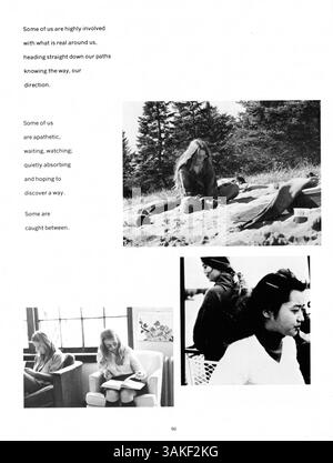 Diese Ausgabe des Jahrbuchs „Tatler“ von Northrop Collegiate aus dem Jahr 1973 dokumentiert das Leben von Studenten, Vereine, Leichtathletik und afroamerikanische Kulturbeiträge während des akademischen Jahres 1972-1973. Stockfoto