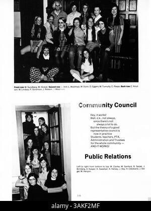 Die vorliegende Ausgabe des Northrop Collegiate Yearbook, The Tatler 1973, zeichnet die Erfahrungen der Schüler in der Highschool von Vereinen bis zur Leichtathletik auf und spiegelt das pädagogische und soziale Umfeld des akademischen Jahres 1972-1973 wider. Stockfoto