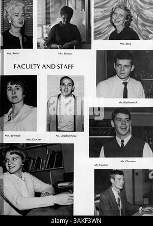 Die Ausgabe 1969 des Mustang Jahrbuchs der Breck School dokumentiert wichtige Momente des akademischen Jahres 1968-1969, darunter Studenten, Dozenten, Sport und Vereine. Stockfoto