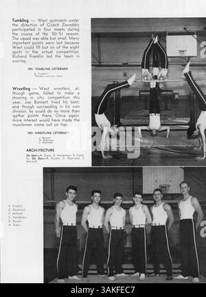 Das „Hesperian“ Jahrbuch 1951 von der West High fängt das wesentliche des Schuljahres 1950-1951 ein und zeigt die Höhepunkte der Schüler, Vereine, Leichtathletik und Lehrkräfte. Stockfoto