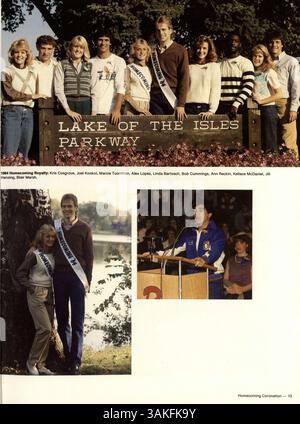 Das Jahrbuch „Talons“ 1985 von der Cooper High School in Robbinsdale zeigt die Sportmannschaften, Studentenclubs, Lehrkräfte und Schlüsselveranstaltungen der Schule, die während des akademischen Jahres 1984-1985 stattfanden, und bietet eine Momentaufnahme des Schülerlebens während dieser Zeit. Stockfoto