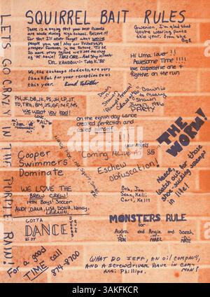Das Jahrbuch 1985 für die Robbinsdale Cooper High School mit dem Titel Talons fasst die Ereignisse, Studenten, Dozenten, und außerschulische Aktivitäten des akademischen Jahres 1984-1985. Es zeigt Fotos, Highlights der Sportmannschaften, Vereine und des Schülerlebens der Schule. Stockfoto