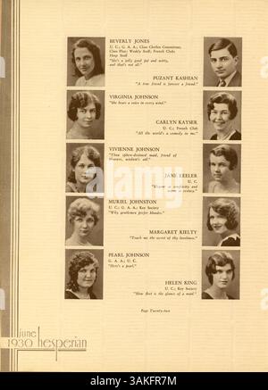 Das West High Yearbook 1930, Hesperian, dokumentiert die wichtigsten Ereignisse, Aktivitäten der Studenten, Leichtathletik und die Höhepunkte der Fakultät des Studienjahres 1929-1930 an der West High. Stockfoto