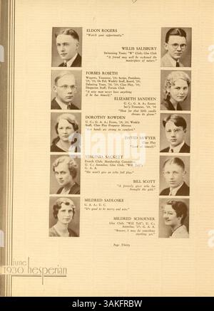 Das „Hesperian“ Jahrbuch 1930 der West High School erinnert an die Schüler, Lehrkräfte, Leichtathletik und Veranstaltungen des Schuljahres 1929-1930. Stockfoto