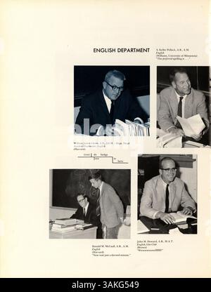 Die 1966 erschienene Ausgabe des Blake Yearbook, „Call O' Pan“, dokumentiert das akademische und soziale Leben an der Blake School während des Schuljahres 1965-1966 mit Schülern, Lehrern, Vereinen und Leichtathletik. Stockfoto