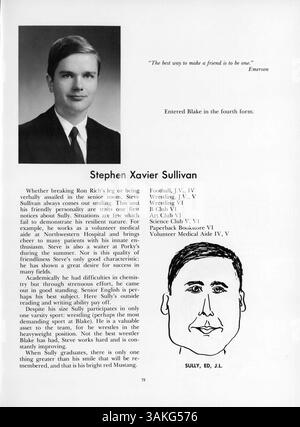Die 1966 erschienene Ausgabe des Blake Yearbook zeigt die Menschen und Ereignisse, die das Schuljahr 1965-1966 geprägt haben, einschließlich Leichtathletik, Schulclubs und Schüler-Lehrer-Interaktionen. Stockfoto