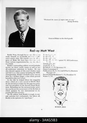 Die 1966 erschienene Ausgabe des Blake Yearbook dokumentiert wichtige Momente aus dem Schuljahr 1965-1966, darunter Leistungen in Leichtathletik, Studentenclubs und Schulveranstaltungen. Stockfoto