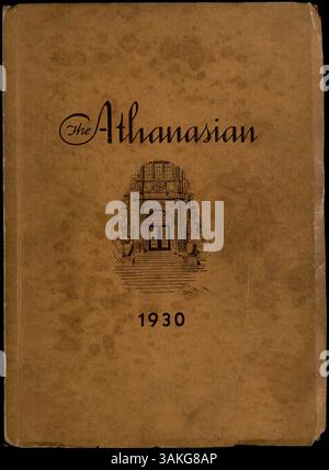 Das de La Salle Jahrbuch 1930, auch bekannt als Athanasier, dokumentiert die Schüler, Lehrer, Vereine, Leichtathletik, und andere Veranstaltungen des Schuljahres 1929-1930 an der de La Salle High School. Stockfoto