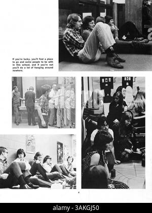 Das Jahrbuch 1973 der Lindbergh High School dokumentiert die Schüler, Lehrer, Leichtathletik, Vereine und Großveranstaltungen aus dem Schuljahr 1972-1973 im Hennepin County, Minnesota. Stockfoto
