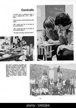 Das Jahrbuch „Contrails 73“ für die Lindbergh High zeigt die wichtigsten Meilensteine des Schuljahres 1972-1973, darunter sportliche Leistungen, akademische Leistungen und Highlights aus Schülern und Lehrern. Stockfoto