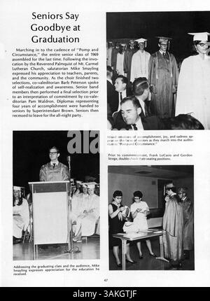 Das Jahrbuch „Villager“ 1969 der St. Anthony Village High School spiegelt die Erfolge, Vereine und sportlichen Höhepunkte des Schuljahres 1968-1969 wider. Stockfoto