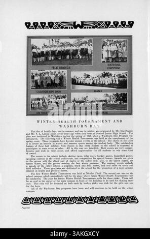 Das Washburn Yearbook 1928 mit dem Titel Wahian dokumentiert das akademische und soziale Leben von Schülern, Lehrern, Clubs und Leichtathletik während des Schuljahres 1927-1928 an der Washburn High School im Hennepin County. Es fängt den Geist und die Errungenschaften der Zeit ein. Stockfoto