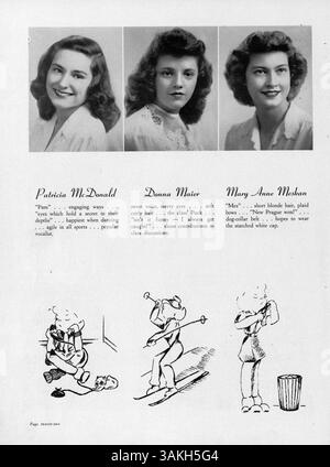 Dieses Angelus Yearbook 1945 der Academy of Holy Angels zeigt Studenten, Lehrkräfte, Leichtathletik, Vereine und Schulveranstaltungen aus dem akademischen Jahr 1944-1945. Stockfoto