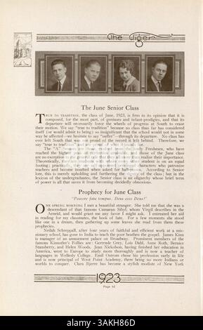Diese Ausgabe des South High Yearbook 1923, Tiger 1923, dokumentiert die Schülerschaft, Lehrer, außerschulische Aktivitäten und Leichtathletik aus dem Jahr 1922-1923 mit einem Schwerpunkt auf der Geschichte der afroamerikanischen Schule und der Vielfalt der Schule. Stockfoto