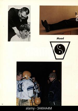 Wayako 69, das Jahrbuch 1969 der Wayzata High School, zeigt die Schüler, Dozenten, Sportmannschaften und die wichtigsten Aktivitäten aus dem akademischen Jahr 1968-1969. Stockfoto