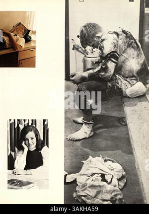 Das Wayzata High Yearbook 1969, Wayako 69, zeigt die Studenten, Lehrkräfte, Leichtathletik, Clubs und bemerkenswerte Veranstaltungen aus dem Schuljahr 1968-1969, die die wichtigsten Momente des Jahres bewahren. Stockfoto