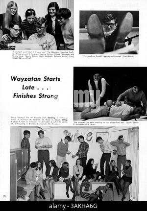 Im Jahrbuch der Wayzata High School 1969, „Wayako 69“, werden die Leistungen von Schülern, Sportveranstaltungen, Clubs und wichtigen Schulmomenten aus dem Jahr 1968-1969 vorgestellt. Stockfoto