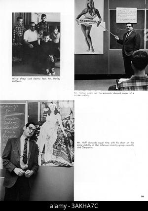 Das Wayzata High School Yearbook 1969, Wayako 69, ist ein historisches Dokument, das die Schulgemeinschaft anhand von Fotografien und Beschreibungen von Schülern, Lehrern, Leichtathletik, Vereinen und bedeutenden Ereignissen aus dem Schuljahr 1968-1969 zeigt. Stockfoto