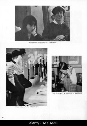 Wayako 69, das Wayzata High Yearbook von 1969, fängt die bedeutendsten Momente des akademischen Jahres 1968-1969 ein, darunter Studenten, Dozenten, Leichtathletik, Clubs, und andere Schulveranstaltungen. Stockfoto