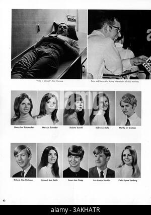 Das Wayzata High School Jahrbuch 1969, „Wayako 69“, fängt Momente aus dem Schuljahr 1968-1969 ein und dokumentiert die Schüler, Lehrkräfte, Sportteams und andere Schulaktivitäten. Stockfoto