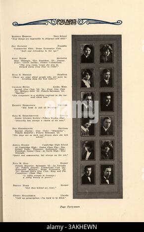 Das North High Yearbook 1925, Polaris, hält die akademischen, sportlichen und außerschulischen Höhepunkte fest. sowie die afroamerikanische Geschichte, von der North High School im Jahr 1924-1925. Stockfoto