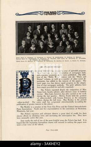 Das Jahrbuch „Polaris“ von der North High School 1925 beschreibt die Geschichte der Schüler, Lehrer, Vereine, Leichtathletik und der afroamerikanischen Geschichte aus dem Schuljahr 1924-1925. Stockfoto