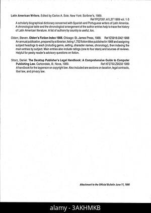 Das 1990 Minneapolis Public Library Official Bulletin ist eine wöchentliche Publikation, die Updates, interne Mitteilungen und Ankündigungen für Bibliotheksangestellte bereitstellt. Stockfoto