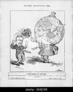 Eine Karikatur in der New York World zeigt eine Biene im Tophut von Gouverneur Johnson von Minnesota, die auf der Grundlage eines Interviews vom 3. Januar 1919 die wahrgenommene Kandidatur von Gouverneur Johnson für das Amt des Präsidenten kommentiert. Stockfoto
