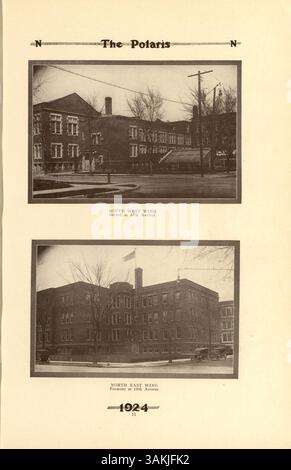 Das Jahrbuch der North High School 1924, Polaris, dokumentiert die Schüler, Lehrer, Leichtathletik, und Clubs des Schuljahres 1923-1924 mit besonderem Schwerpunkt auf afroamerikanischer Geschichte. Stockfoto