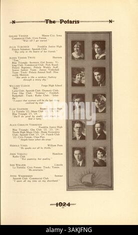 Das Polaris Yearbook 1924 der North High School bietet eine Momentaufnahme des akademischen Jahres 1923-1924 mit Schülern, Lehrern, Clubs und afroamerikanischen Beiträgen an der Schule. Stockfoto