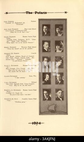 Das North High Yearbook 1924, Polaris, dokumentiert die Aktivitäten von Studenten, Dozenten, Sportmannschaften, und afroamerikanische Beiträge an der North High School im Schuljahr 1923-1924. Stockfoto