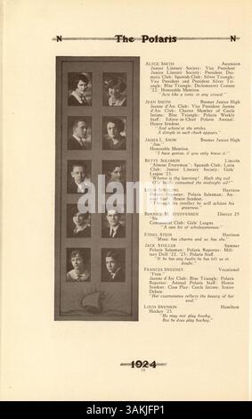 Das North High Yearbook 1924, Polaris, erinnert an das Schuljahr 1923-1924 und konzentriert sich auf das Leben der Schüler, die Lehrkräfte, die Leichtathletik und die Geschichte der afroamerikanischen Schule. Stockfoto