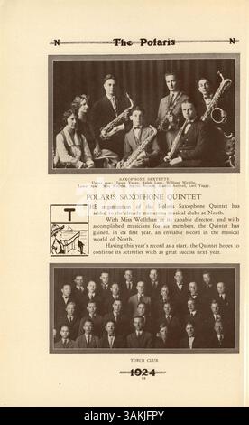 Das Polaris Jahrbuch 1924 der North High School dokumentiert die Schüler, Lehrer, Leichtathletik, Vereine und Veranstaltungen des Schuljahres 1923-1924 und beleuchtet die Geschichte und Kultur der afroamerikanischen Kultur. Stockfoto