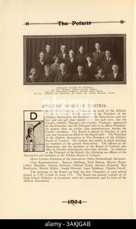 Das North High Yearbook 1924, Polaris, dokumentiert wichtige Elemente des Schuljahres 1923-1924, darunter Leichtathletik, Studentenleben, Clubs und die Beiträge afroamerikanischer Studenten an der North High. Stockfoto