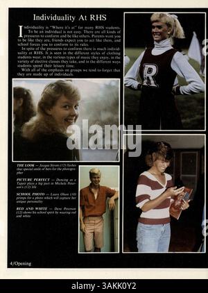 Das Jahrbuch „Aurean“ der Richfield High School 1986 beschreibt die Schüler, Lehrer, Leichtathletik, Vereine und die wichtigsten Ereignisse aus dem Schuljahr 1985-1986. Stockfoto