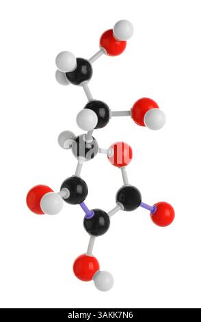 Molekül des auf weißem Boden isolierten Vitamin C. Chemisches Modell Stockfoto