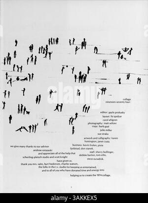 Das Jahrbuch „Collage“ der Marshall-University 1974 zeigt das Leben der Schüler, die Lehrkräfte, die Leichtathletik, die Vereine und die Ereignisse aus dem Schuljahr 1973-1974. Stockfoto