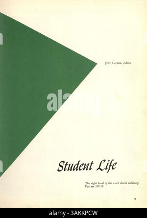 Das Jahrbuch „Antler“ von der Minnehaha Academy im Jahr 1960 zeigt die Schüler, Dozenten, Vereine, Leichtathletik und die wichtigsten Veranstaltungen des Schuljahres 1959-1960. Stockfoto