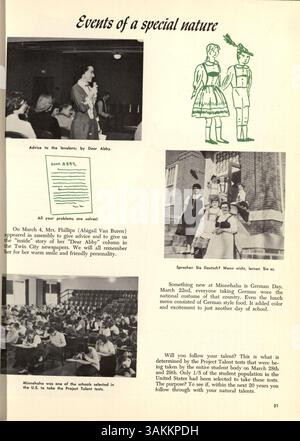Das Jahrbuch der Minnehaha Academy 1960, Antler, zeigt Schüler, Lehrer, Clubs, Sportmannschaften und Schlüsselveranstaltungen aus dem Schuljahr 1959-1960. Stockfoto