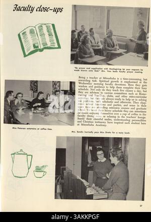 Das Jahrbuch „Antler 1960“ der Minnehaha Academy zeigt Highlights aus dem akademischen Jahr 1959-1960, darunter Schüler, Lehrer, Vereine und Leichtathletik. Stockfoto