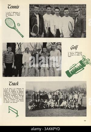 Das Jahrbuch „Antler“ 1960 der Minnehaha Academy dokumentiert die Leistungen von Schülern, Lehrern, Leichtathletik, Vereinen und Schulveranstaltungen aus dem Schuljahr 1959-1960. Stockfoto