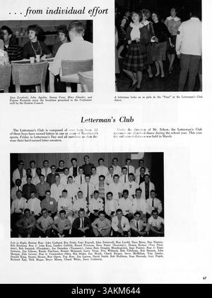 Diese Ausgabe 1962 des Tradewind Berufsjahrbuchs aus Hennepin County dokumentiert die Aktivitäten der Schüler, Vereine und Leichtathletik des Schuljahres mit einem besonderen Schwerpunkt auf afroamerikanischer Geschichte und Kultur. Stockfoto