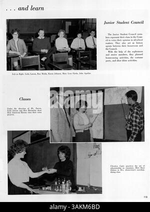 Das Berufsjahrbuch „Tradewind“ 1962 dokumentiert Studenten, Lehrkräfte, Vereine, Sportwettbewerbe und andere Veranstaltungen aus dem Schuljahr 1961-1962 mit einem Schwerpunkt auf afroamerikanischer Geschichte. Stockfoto
