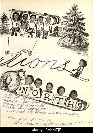 Dieses Jahrbuch dokumentiert die Schüler, Lehrer, Vereine, Leichtathletik und Veranstaltungen aus dem Schuljahr 1957-1958 an der North High. Es umfasst afroamerikanische historische Höhepunkte aus dieser Zeit. Stockfoto