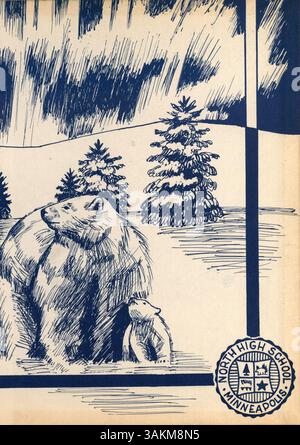 Das Polaris Yearbook 1958 der North High School dokumentiert das Schuljahr 1957-1958 mit einem Schwerpunkt auf Schülerleben, Leichtathletik und der Integration der afroamerikanischen Geschichte in Schulveranstaltungen und -Aktivitäten. Stockfoto