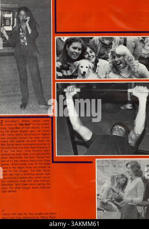 Das Windigo Jahrbuch 1981 der Edina West High School erinnert an das Schuljahr 1980-1981, indem es die Schüler, Lehrkräfte, Sport, Vereine und andere Veranstaltungen dokumentiert. Stockfoto