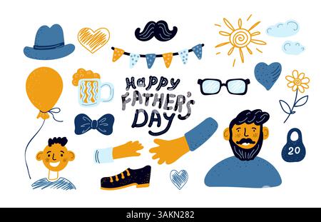 Vatertag Set. Niedliche Designelemente auf weißem Hintergrund. Stock Vektor