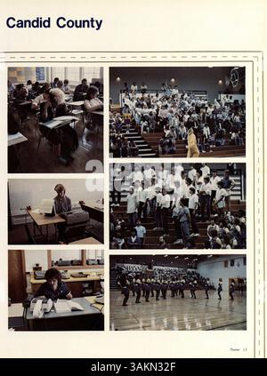 Dieses Jahrbuch der High School von Edison High School, „Wizard '86“, erfasst wichtige Schulmomente aus dem Schuljahr 1985-1986 und hebt die Beteiligung von Sportlern, Schülern und Lehrern hervor. Stockfoto