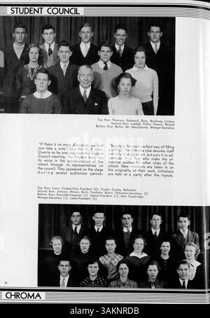 Das Washburn Yearbook 1935 mit dem Titel Wahian beleuchtet die Aktivitäten, Clubs, Lehrkräfte, und sportliche Veranstaltungen an der Washburn High School während des akademischen Jahres 1934-1935. Es dient als historische Aufzeichnung der akademischen und außerschulischen Beteiligung der Studierenden. Stockfoto