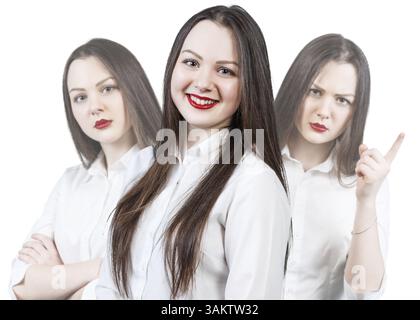 Collage einer jungen schönen Frau mit unterschiedlichem Emotionshintergrund Stockfoto